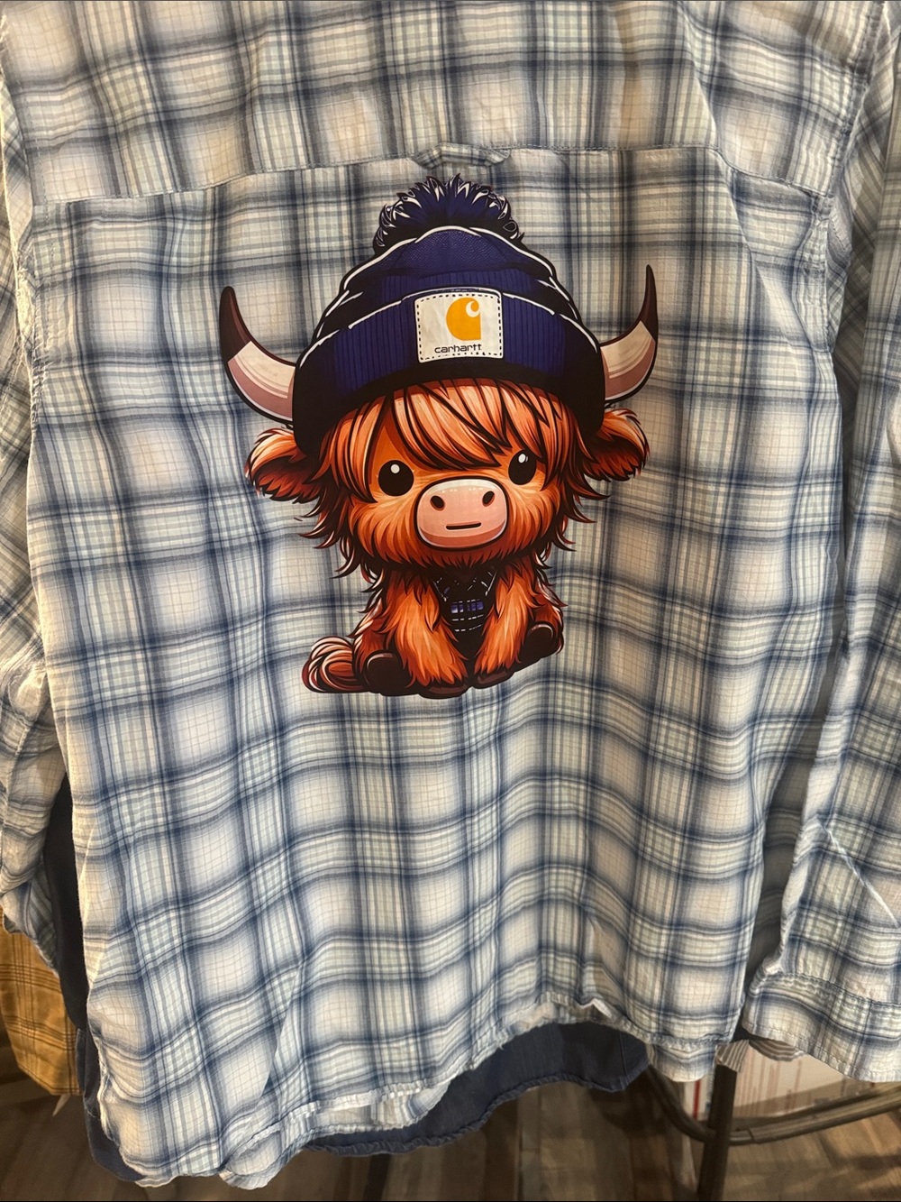 Women’s plaid shirt with cow and Carhartt design